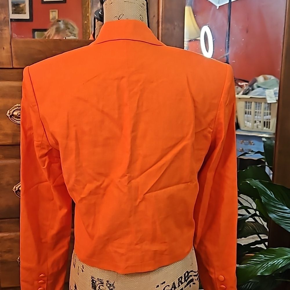 Horchow 100% Linen Orange Cropped Jacket Blazer Size 4 Single Button - Picture 7 of 11